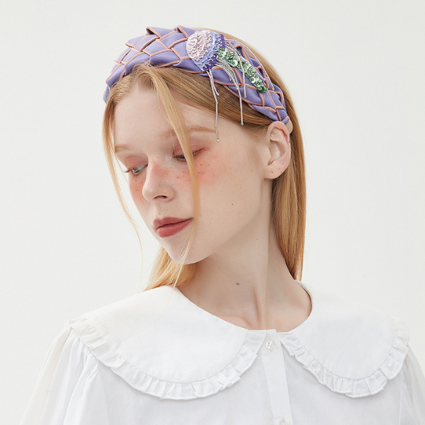 【3pattern】ビーズの装飾入り編み込みカチューシャ Z00038