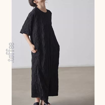 ラウンドネックロングブラックワンピース《Z00996》