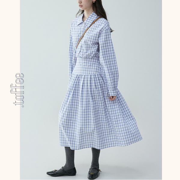 チェック柄Aラインロングシャツワンピース《Z00839》
