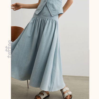 ノースリーブラウンドネックベスト＆Aラインロングスカートセットアップ《Z00954》