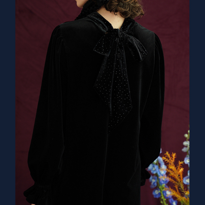 リボン付きブラックミニワンピース Z00086