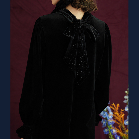 リボン付きブラックミニワンピース Z00086