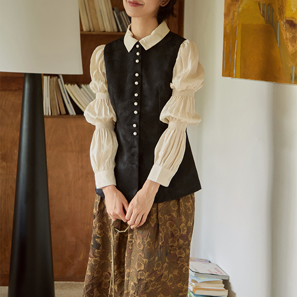 ダマスク柄織りミディアムジレ　《Z00812》