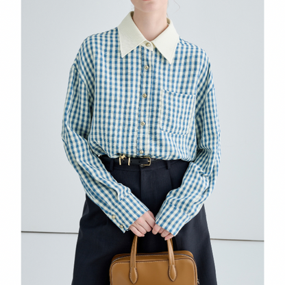 ギンガムチェックのクレリックシャツ X-288