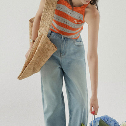 【2color】ホルターネックストライプニットトップ Z00310