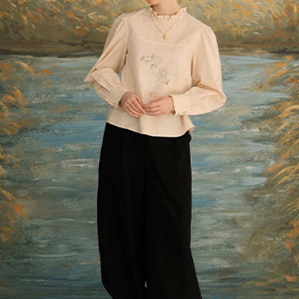 レース＆刺繍コットンブラウス 《Z00623》