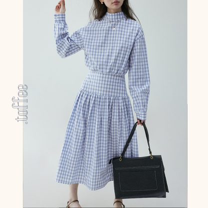 チェック柄Aラインロングシャツワンピース《Z00839》