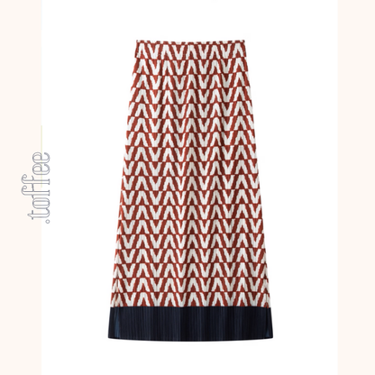 裾切替Vライン柄プリーツスカート《Z01069》