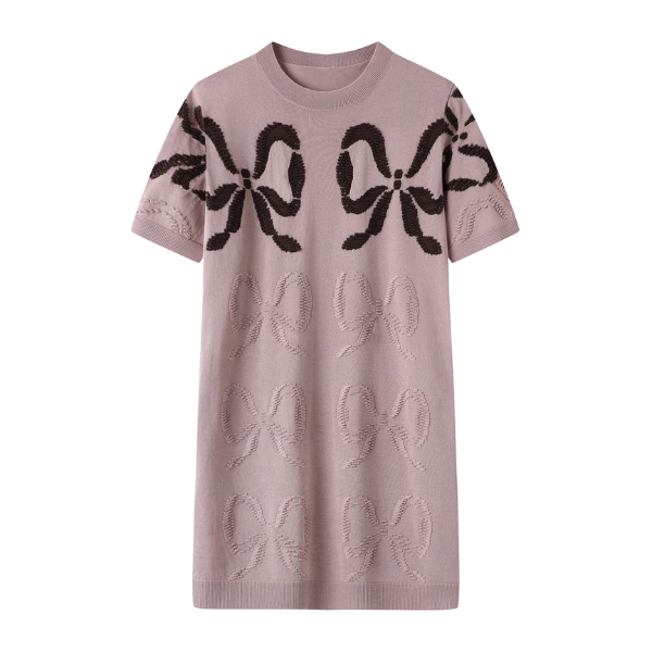 【2color】立体リボン刺繍ニットワンピース《Z01041》