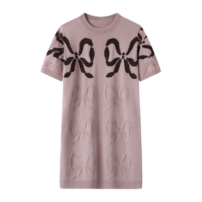 【2color】立体リボン刺繍ニットワンピース《Z01041》