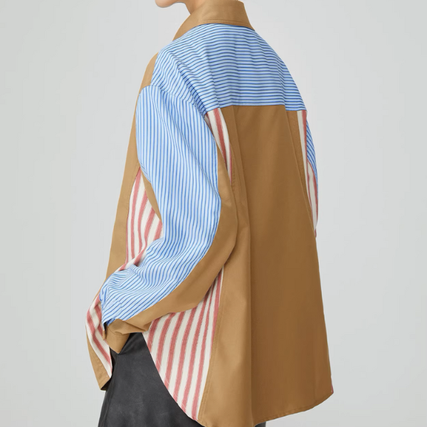 パッチワークストライプオーバーサイズロングスリーブシャツ《Z00951》