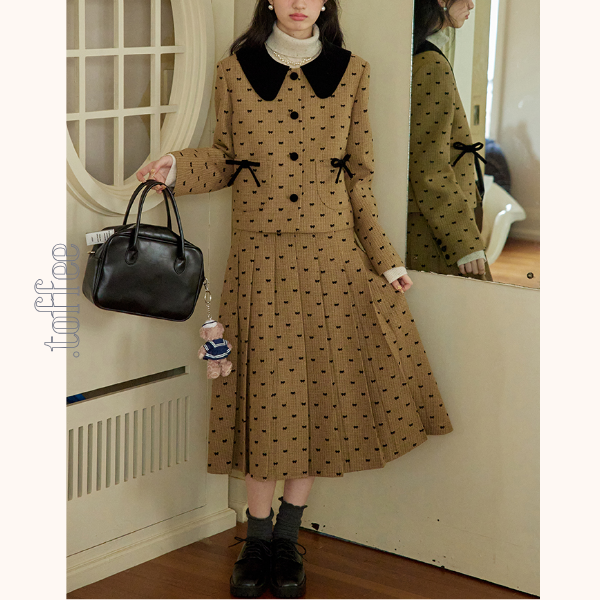 リボンドットショートジャケット＆プリーツスカートセットアップ　《Z00764》