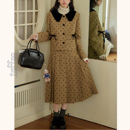 リボンドットショートジャケット＆プリーツスカートセットアップ　《Z00764》