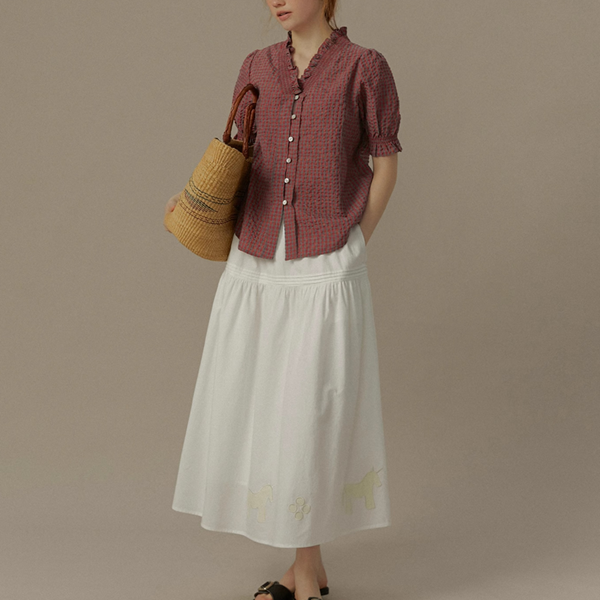 フリルネックチェック柄ブラウス《Z00822》