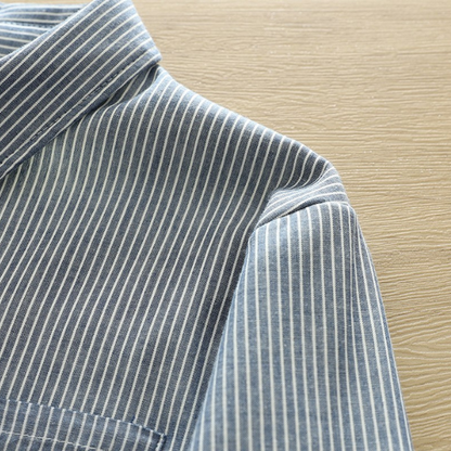 【4color】胸ポケット付きストライプ柄ボタンシャツ　《Z00724》