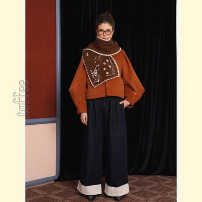 自然と夢が織りなす芸術的アクセサリー：鳥と植物刺繍のショール 《C0192》