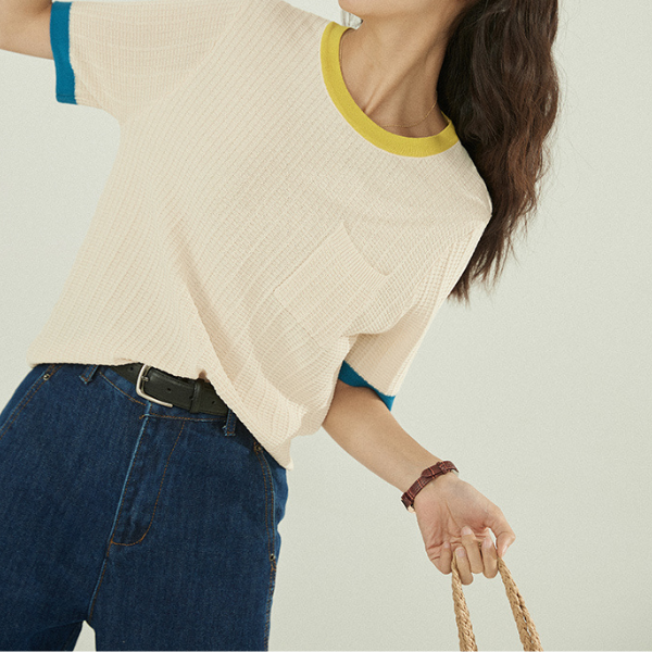 コントラストカラーニットトップス Z00198