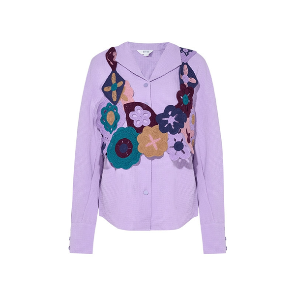 【2color】かぎ編みマルチカラーフラワーモチーフベスト＆レースディテールルーズシャツセットアップ    《Z00654》