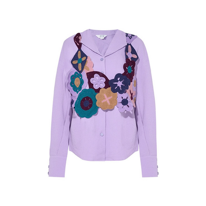 【2color】かぎ編みマルチカラーフラワーモチーフベスト＆レースディテールルーズシャツセットアップ    《Z00654》