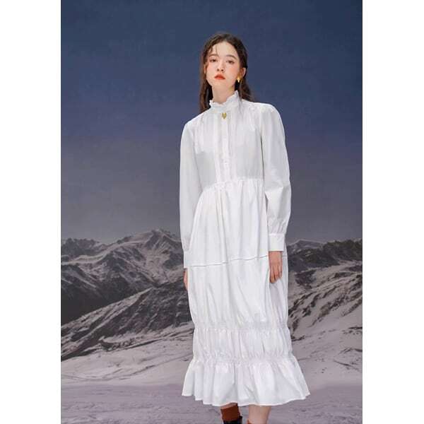 【3color】ゴールドフォックスボタンロングワンピース C0099