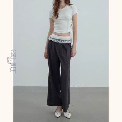 【2color】レースウェストワイドパンツ　Z00364