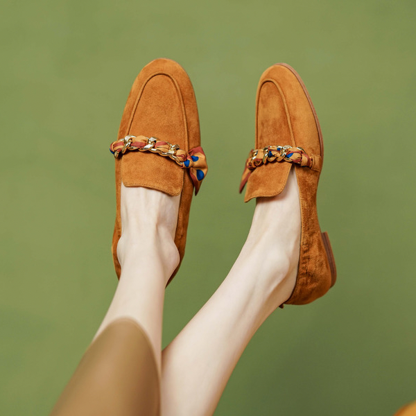 【2color】リボンチェーンラウンドトゥフラットシューズ X-369