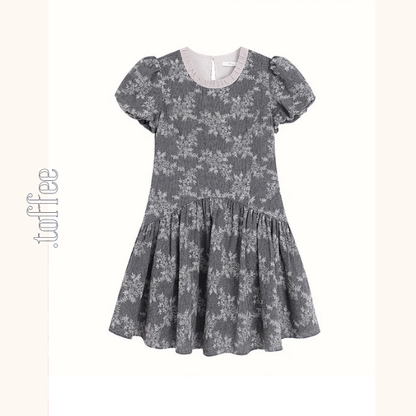 パフスリーブつる花刺繍ミニワンピース《Z00904》