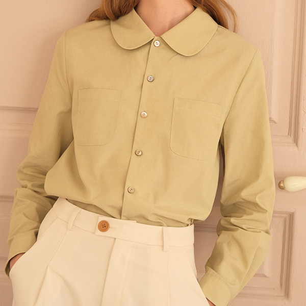 【3color】丸襟パッチポケット付きベーシックシャツ　《Z00742》