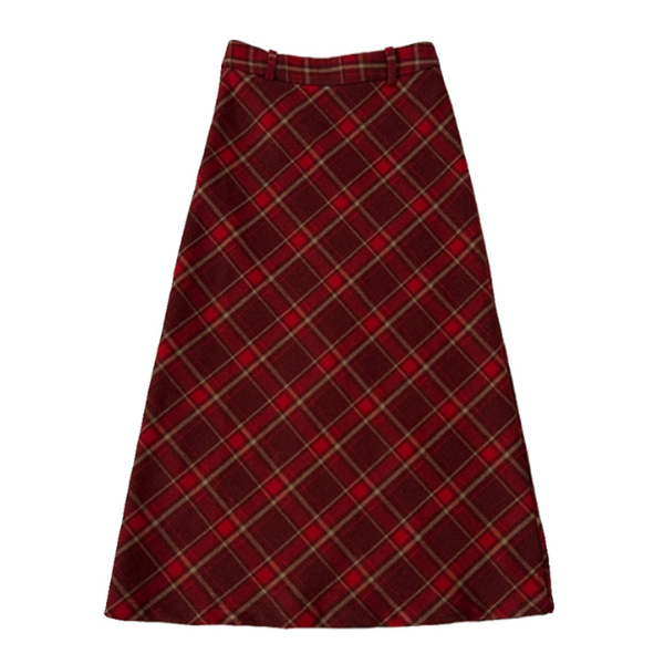 タータンチェックAラインロングスカート X-515