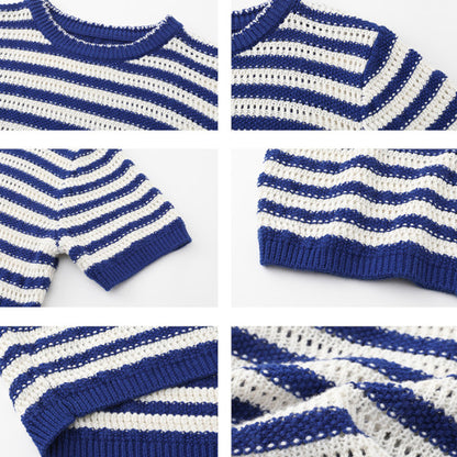 ハーフクルーネックストライプニットトップ Z00320