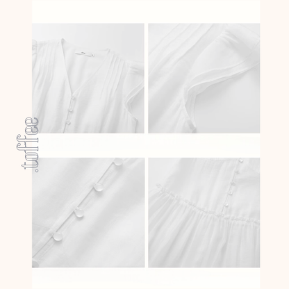 Vネックホワイトティアードワンピース《Z00884》