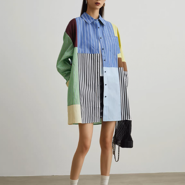マルチカラーパッチワークルーズシャツ《Z00946》
