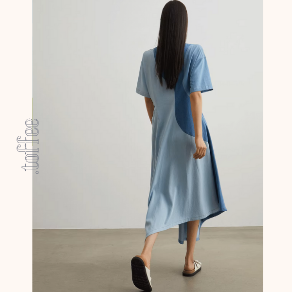 パッチワークアシメトリードローストリングロングワンピース《Z00950》