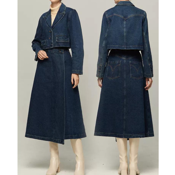 クロップドジャケットデニムセットアップ w-119