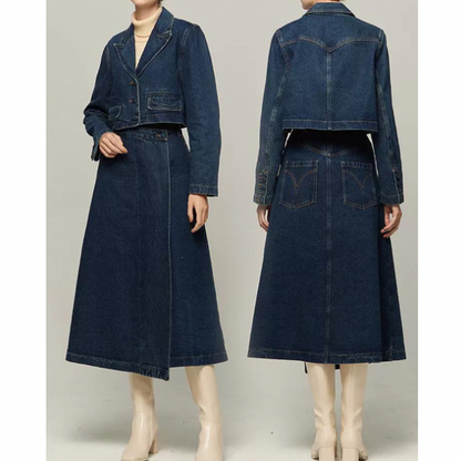 クロップドジャケットデニムセットアップ w-119