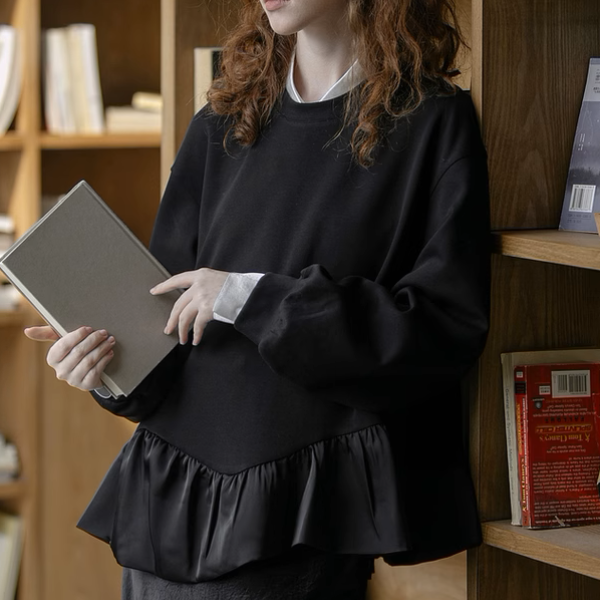 【2color】フリルヘム＆バルーンスリーブルーズブラウス《Z00895》