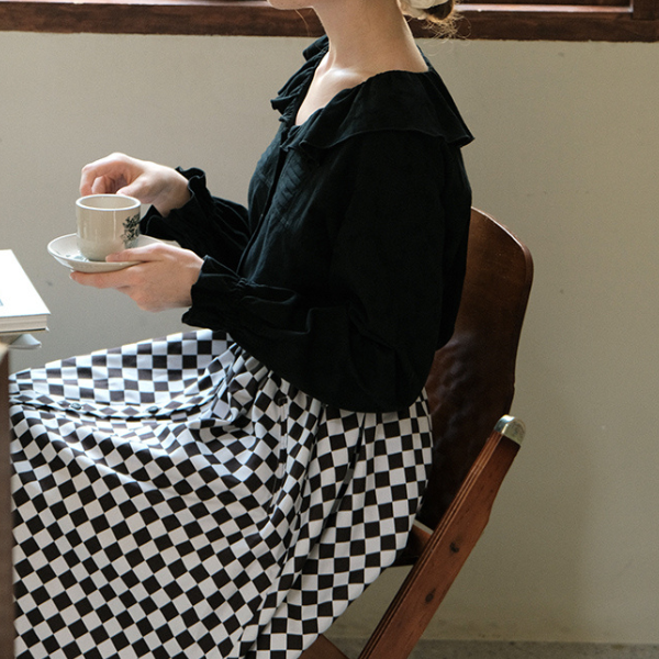 【2color】フリルカラーブラウス X-321