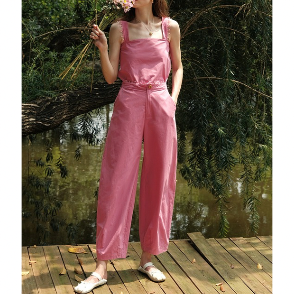 【2color】シンプルレースキャミソール＆ロングパンツのセットアップ Z00204