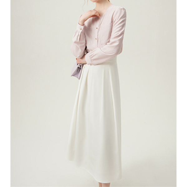 【2color】ゴールドボタン付きハイウエストAラインスカート Z00094