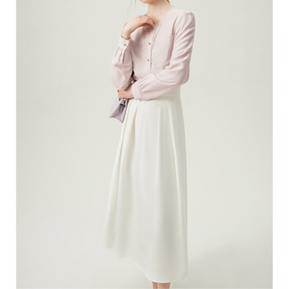 【2color】ゴールドボタン付きハイウエストAラインスカート Z00094