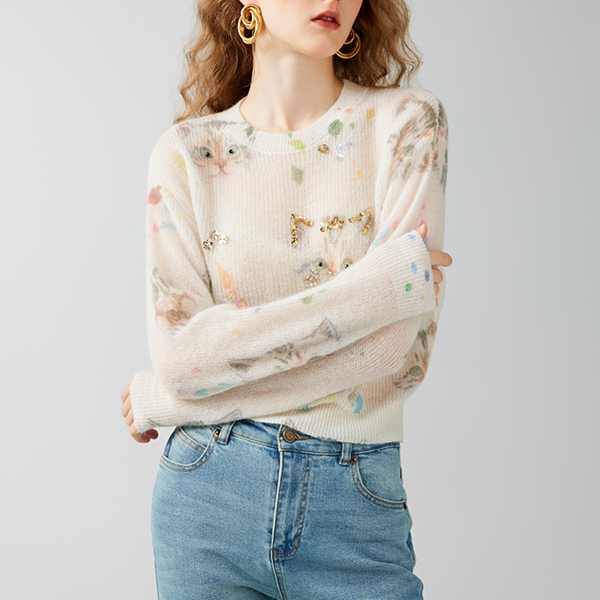 ビジュー＆キャットニットプルオーバー　Z00595