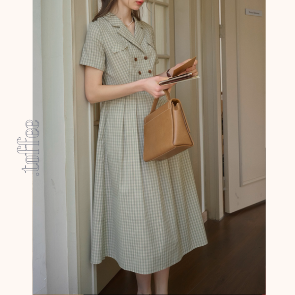 ダブルブレストチェック柄トレンチワンピース《Z00901》