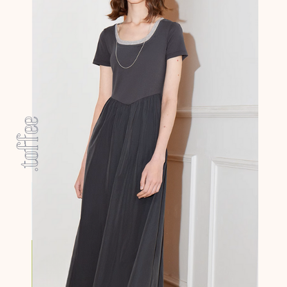 【2color】レイヤード風Uネックマキシワンピース《Z00923》