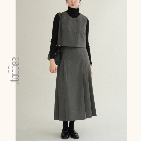 ノーカラークロップド丈ジャケット＆Aラインロングスカートセットアップ　《Z00761》