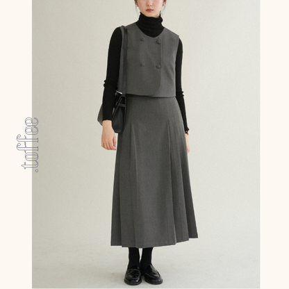 ノーカラークロップド丈ジャケット＆Aラインロングスカートセットアップ　《Z00761》
