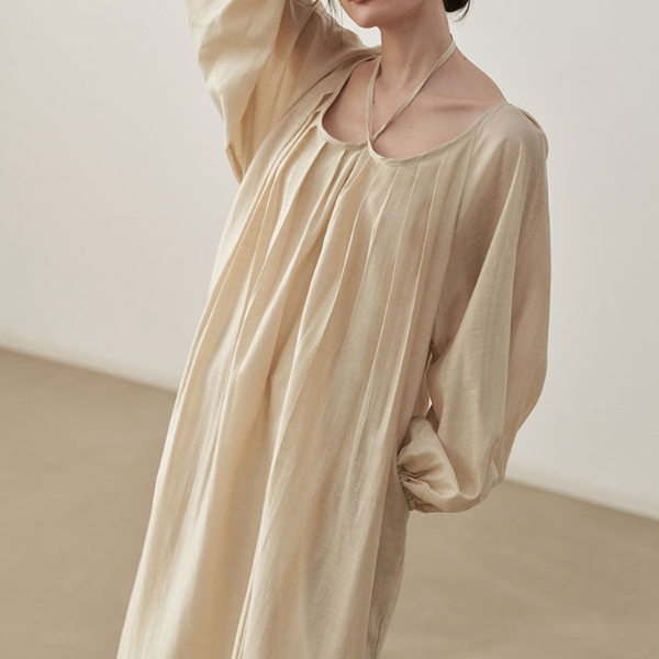 【2color】ホルターネックタックワンピース X-071