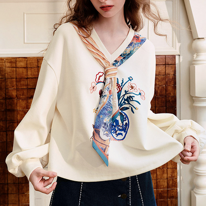 カラフルリボンタイ付きVネックスウェット　《Z00665》