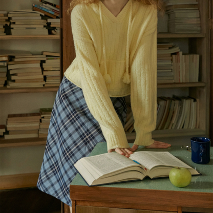 タータンチェックハイウエストミドル丈スカート X-440