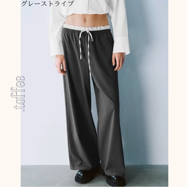 【5color】レースウエストワイドパンツ　Z00410