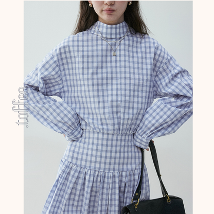 チェック柄Aラインロングシャツワンピース《Z00839》